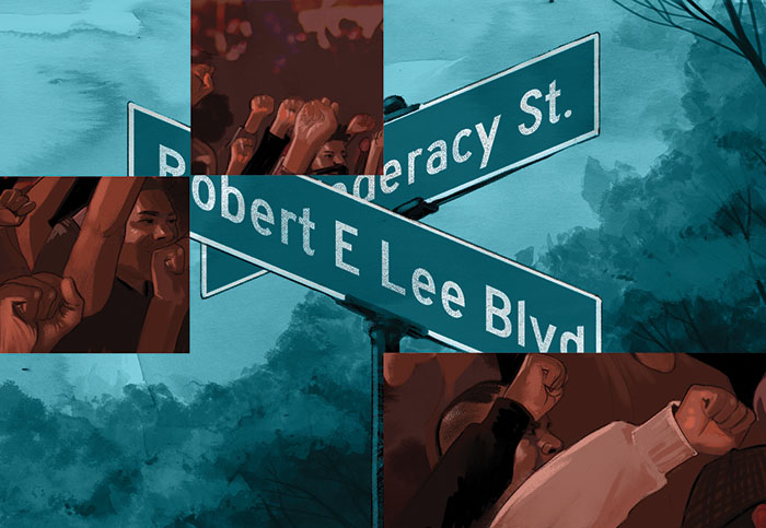 Illustration street sign with Confederate names