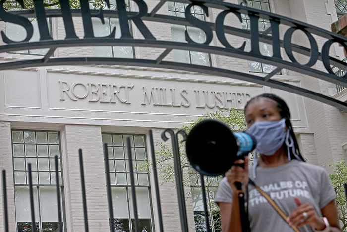 Rally outside school named after segregationist Robert Mills Lusher